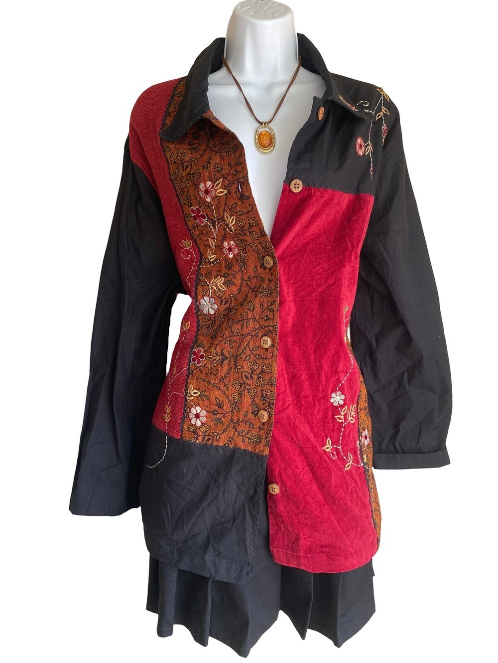 Vintage Bobbie Brooks Plus 14/16 Cotton Embroidered Patchwork Shacket Jacket
